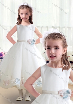 First Communion Scoop White Flower Girl Dresses with Appliques