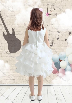 First Communion Scoop White Flower Girl Dresses with Ruffled Layers