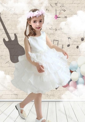 First Communion Scoop White Flower Girl Dresses with Ruffled Layers