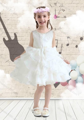 First Communion Scoop White Flower Girl Dresses with Ruffled Layers