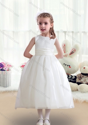 First Communion White Flower Girl Dresses with Bowknot