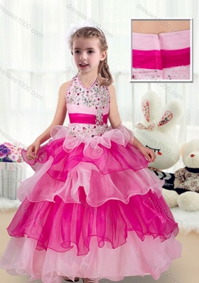 Pretty Halter Top Little Girl Pageant Dresses with Ruffled Layers