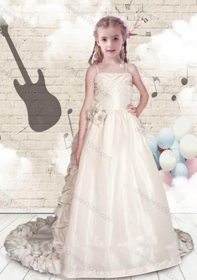 Elegant Empire Spaghetti Straps Brush Train Little Girl Pageant Dresses