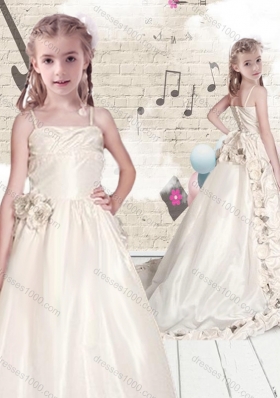 Elegant Empire Spaghetti Straps Brush Train Little Girl Pageant Dresses