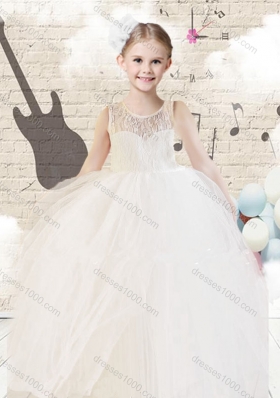 Fashionable Scoop Ball Gown White Little Girl Pageant Dresses with Lace