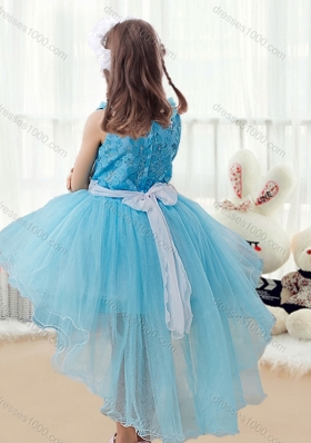 Latest High Low Little Girl Pageant Dresses with Belt and Appliques