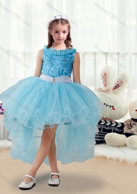 Latest High Low Little Girl Pageant Dresses with Belt and Appliques