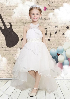 Lovely High Low Halter Top White Little Girl Pageant Dresses