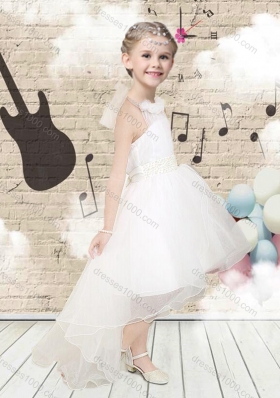 Lovely High Low Halter Top White Little Girl Pageant Dresses