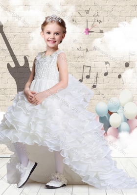 Lovely Scoop High Low White Little Girl Pageant Dresses with Ruffled Layers