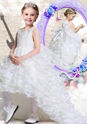 Lovely Scoop High Low White Little Girl Pageant Dresses with Ruffled Layers