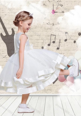 Lovely Scoop Knee Length Little Girl Pageant Dresses with Beading