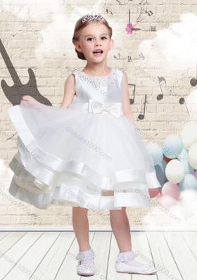 Lovely Scoop Knee Length Little Girl Pageant Dresses with Beading