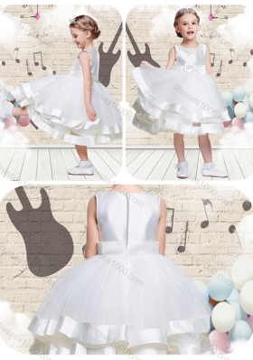 Lovely Scoop Knee Length Little Girl Pageant Dresses with Beading