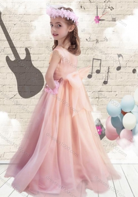 Pretty Ball Gown Peach Little Girl Pageant Dresses with Bowknot