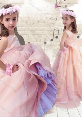 Pretty Ball Gown Peach Little Girl Pageant Dresses with Bowknot