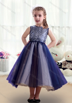 Sweet Scoop Ruching Tea Length Little Girl Pageant Dresses