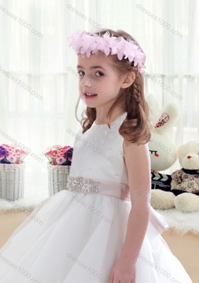 Wonderful Scoop White Little Girl Pageant Dresses with Beading