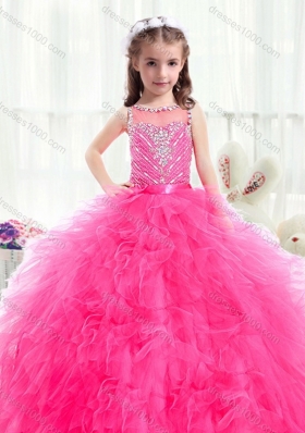 Beautiful Bateau Hot Pink Mini Quinceanera Dresses with Beading