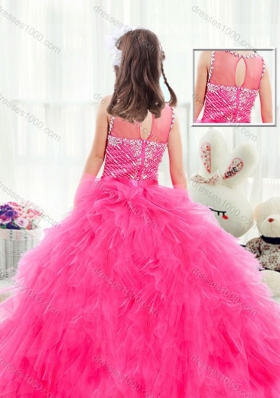 Beautiful Bateau Hot Pink Mini Quinceanera Dresses with Beading