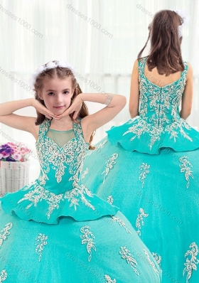Pretty Straps Turquoise Mini Quinceanera Dresses with Appliques