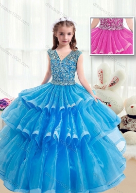 Pretty V Neck Baby Blue Mini Quinceanera Dresses with Ruffled