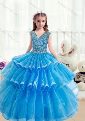 Pretty V Neck Baby Blue Mini Quinceanera Dresses with Ruffled