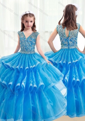 Pretty V Neck Baby Blue Mini Quinceanera Dresses with Ruffled