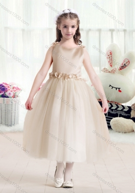 New Arrival Ball Gown Bateau Champagne Flower Girl Dresses with Belt