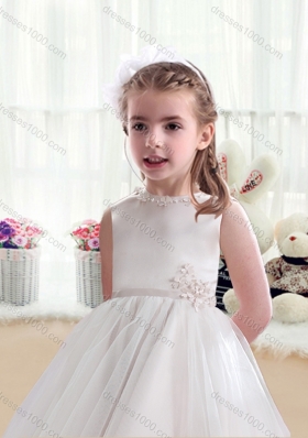 New Arrival Bateau Appliques Flower Girl Dresses with Tea Length