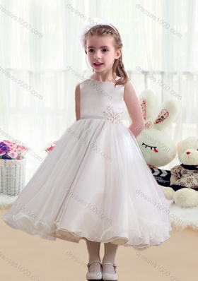 New Arrival Bateau Appliques Flower Girl Dresses with Tea Length