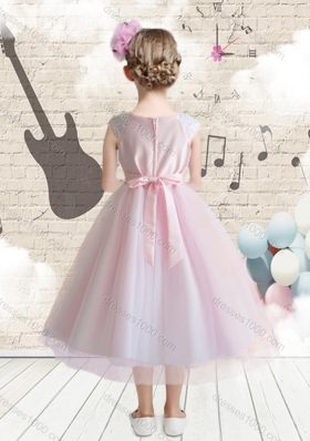 New Arrival Bateau Cap Sleeves Flower Girl Dresses with Applique