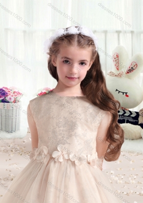 New Arrival Bateau Champagne Flower Girl Dresses with Appliques