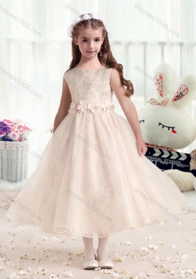 New Arrival Bateau Champagne Flower Girl Dresses with Appliques