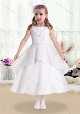 New Arrival Bateau Flower Girl Dresses with Beading and Appliques