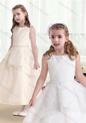 New Arrival Bateau Flower Girl Dresses with Beading and Appliques