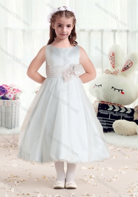 New Arrival Bateau Flower Girl Dresses with Hand Made Flowers