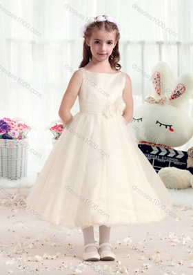 New Arrival Bateau Flower Girl Dresses with Hand Made Flowers