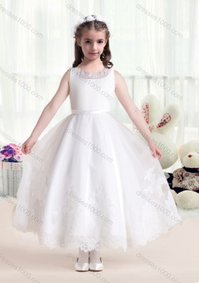 New Arrival Empire Scoop Flower Girl Dresses in White with Appliques