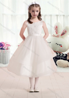 New Arrival Scoop Champagne Flower Girl Dresses with Appliques