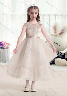 New Arrival Scoop Champagne Flower Girl Dresses with Appliques