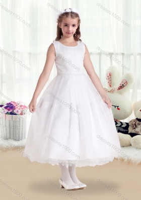 New Arrival Scoop White Flower Girl Dresses in Lace for 2016