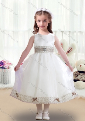 New Arrival Scoop White Flower Girl Dresses with Appliques