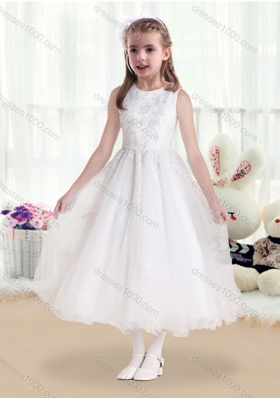 New Arrival Scoop White Flower Girl Dresses with Beading and Appliques