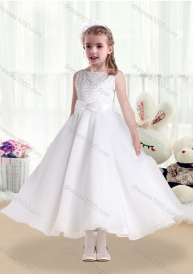 New Arrival Scoop White Flower Girl Dresses with Beading and Bowknot