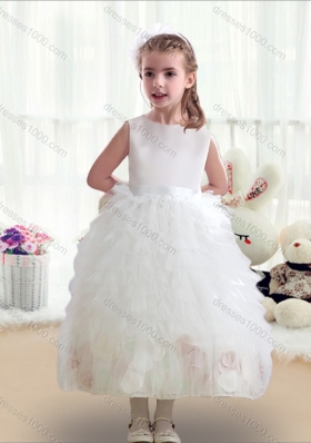 New Arrival Scoop White Flower Girl Dresses with Ruffles