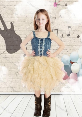 New Arrival Straps Knee Length Ruffles Flower Girl Dress for Wedding Party