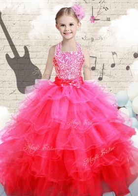 Beautiful Halter Top Hot Pink Mini Quinceanera Dresses Dresses with Beading