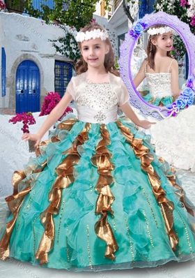 2016 Pretty Ball Gown Spaghetti Straps Little Girl Pageant Dresses with Beading and Ruffles