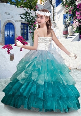 Beautiful Spaghetti Straps Little Girl Pageant Dresses with Beading and Ruffled Layers